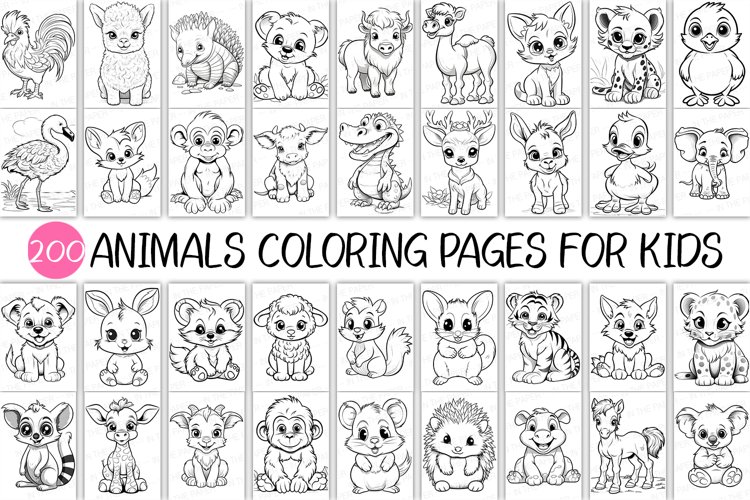 Animals coloring page for kids cute land printable