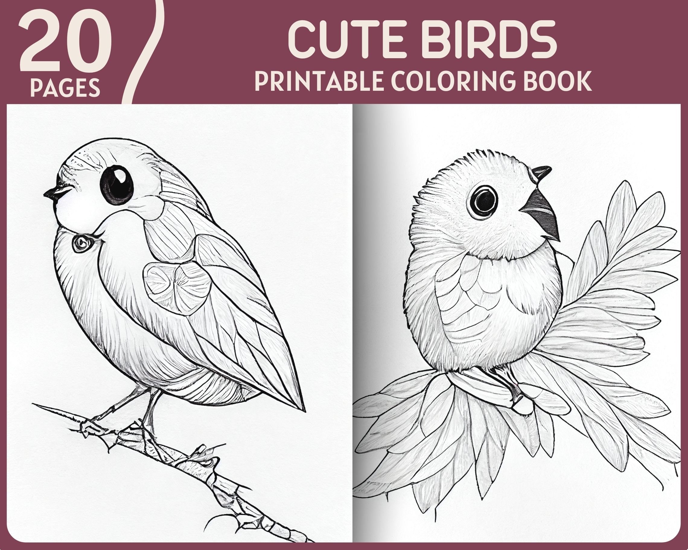 Cute birds coloring pages little lovely bird illustrations printable coloring book animal coloring page download now