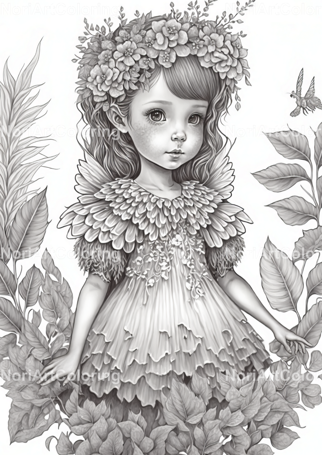 Beautiful fairies coloring pages dark forest printable adult coloring pages download grayscale illustration fairy gnomes
