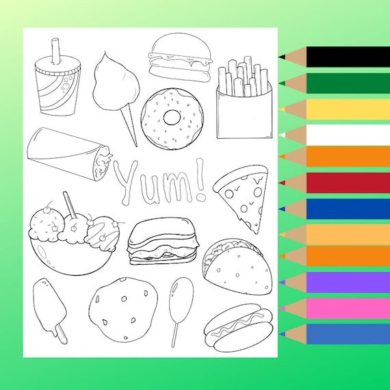Food coloring page printable coloring sheet digital download pdf food coloring sheet pdf coloring page