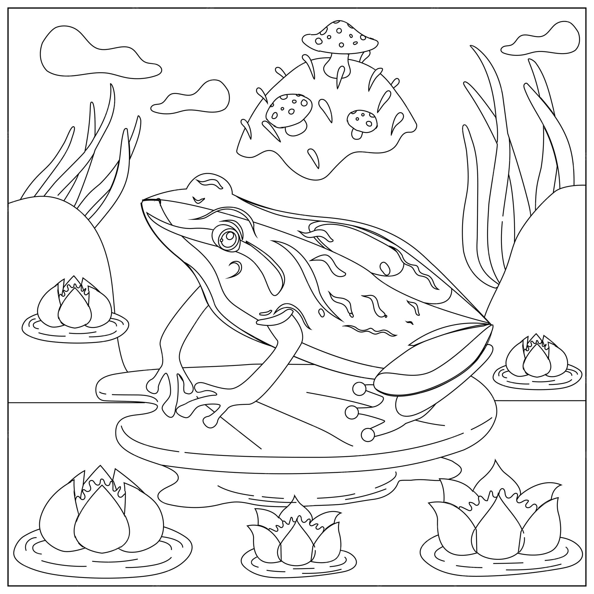 Premium vector frog coloring pages for kids printable premium vector