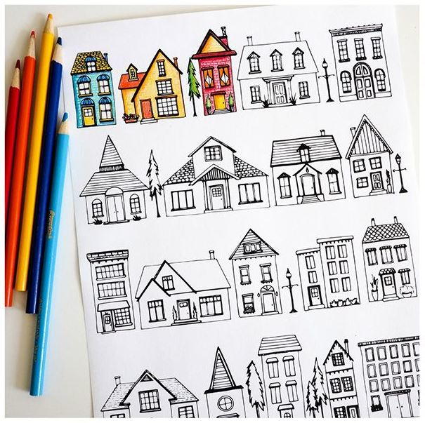 Free printable houses coloring page
