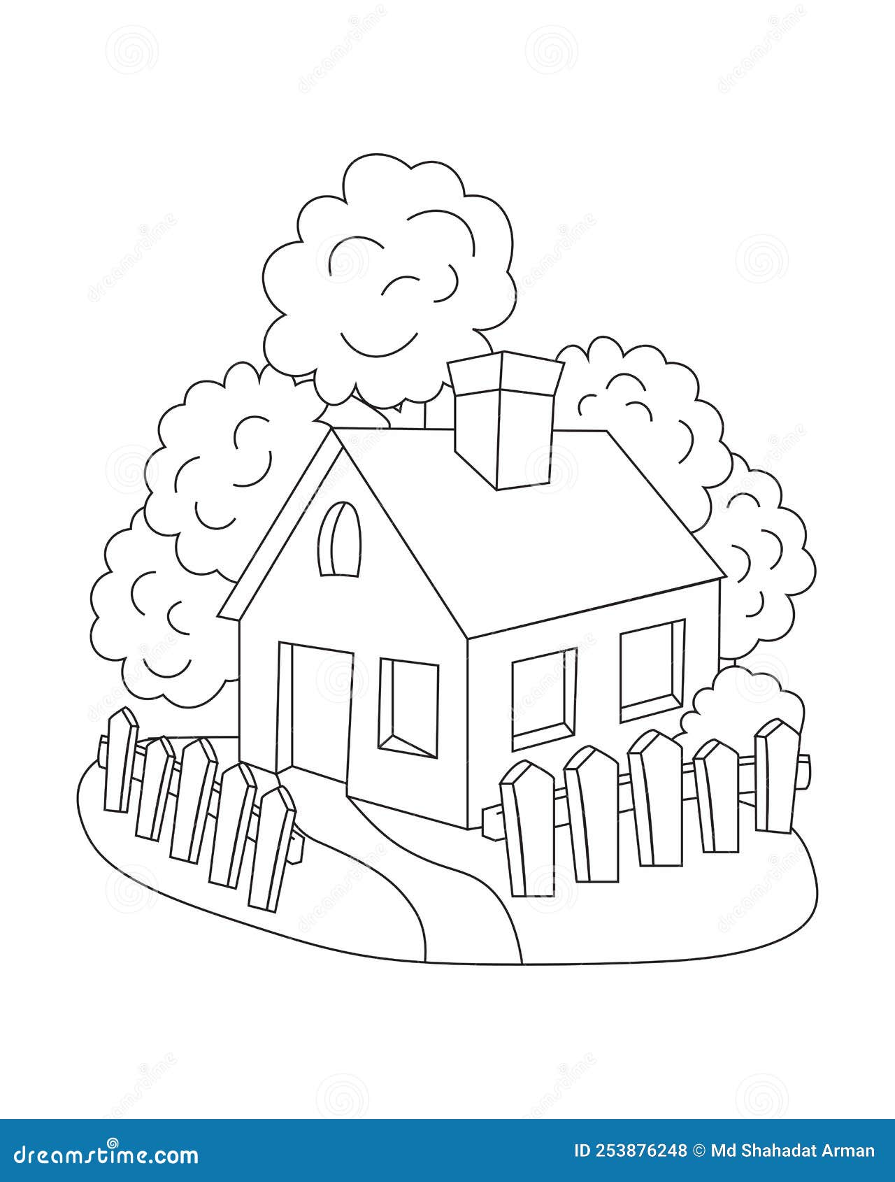 Kids coloring page modern house coloring book page designeasy house coloring book kids coloring page stock vector
