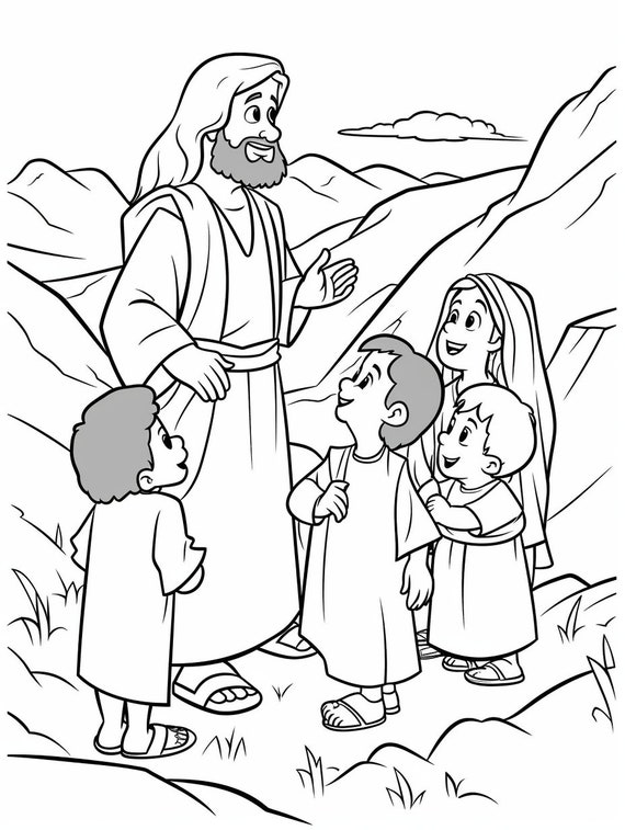 Jesus and kids printable coloring page