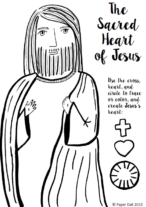 Paper dali free sacred heart of jesus coloring page and craft printable