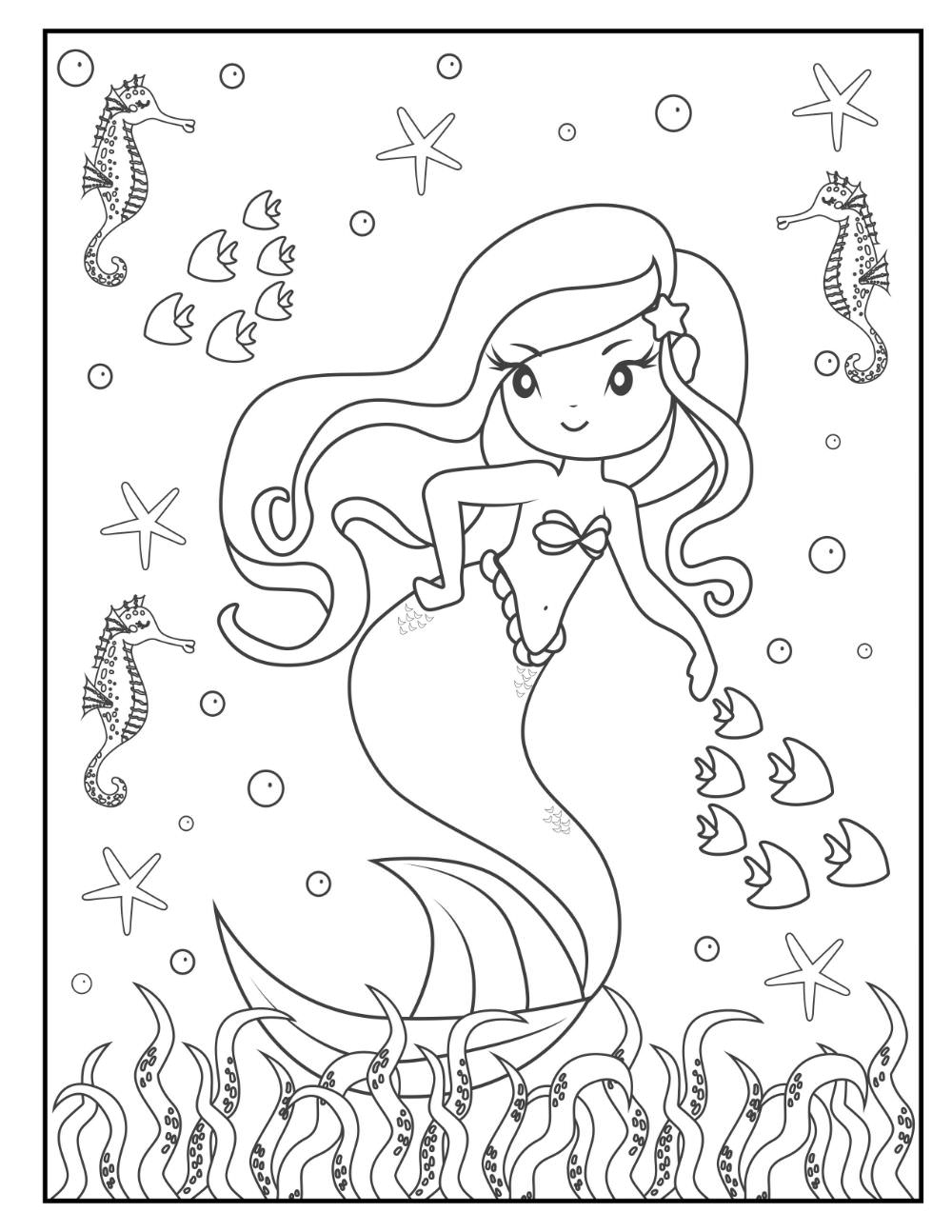 Free mermaid coloring pages for download printable pdf