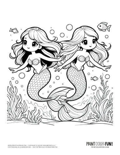 Mermaid coloring pages clipart images free fantasy printables