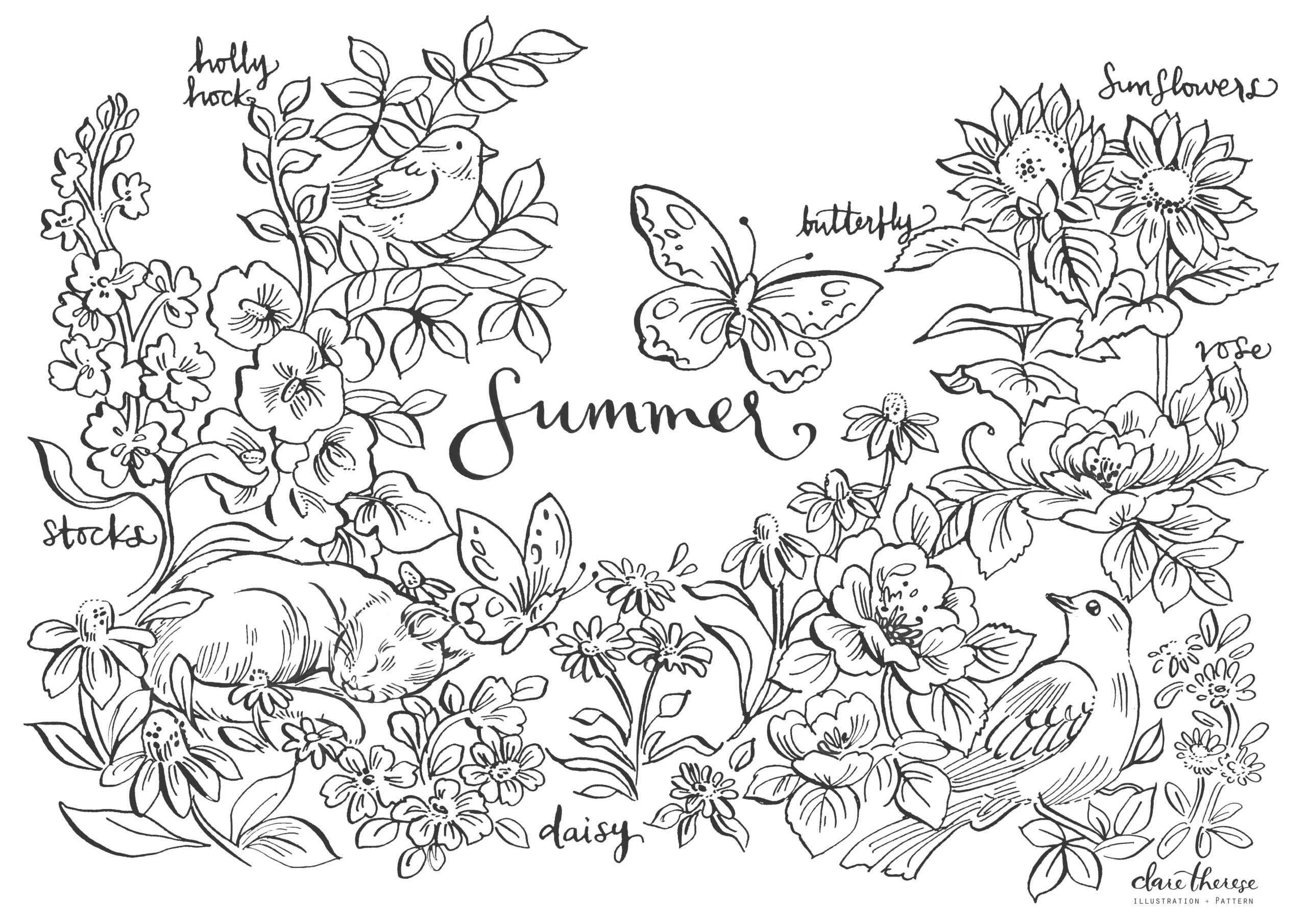 Summer free colouring printable