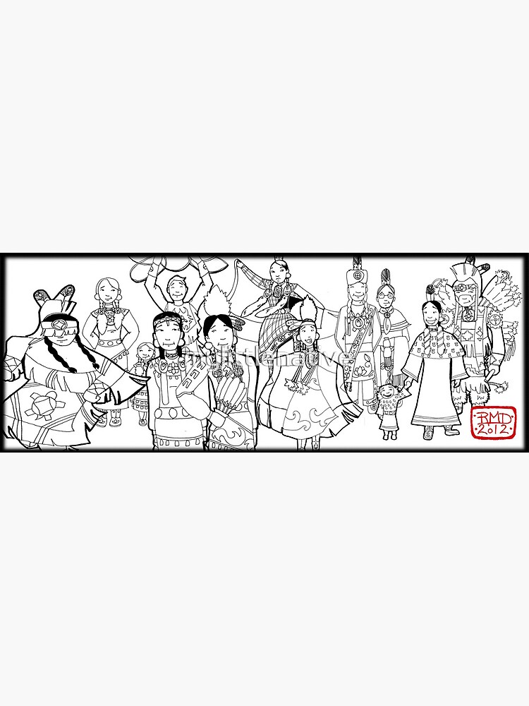 Pow wow people coloring page art print for sale by mylittlenative