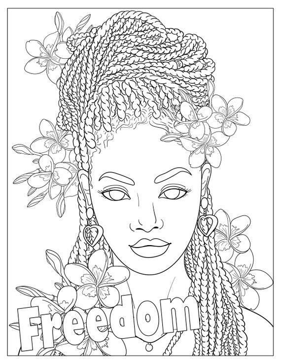 Freedom coloring page black girl coloring page printable coloring page