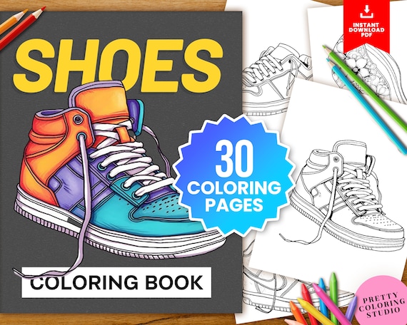 Shoes coloring book printable download relaxing coloring activity cute shoe art adult kids coloring pages