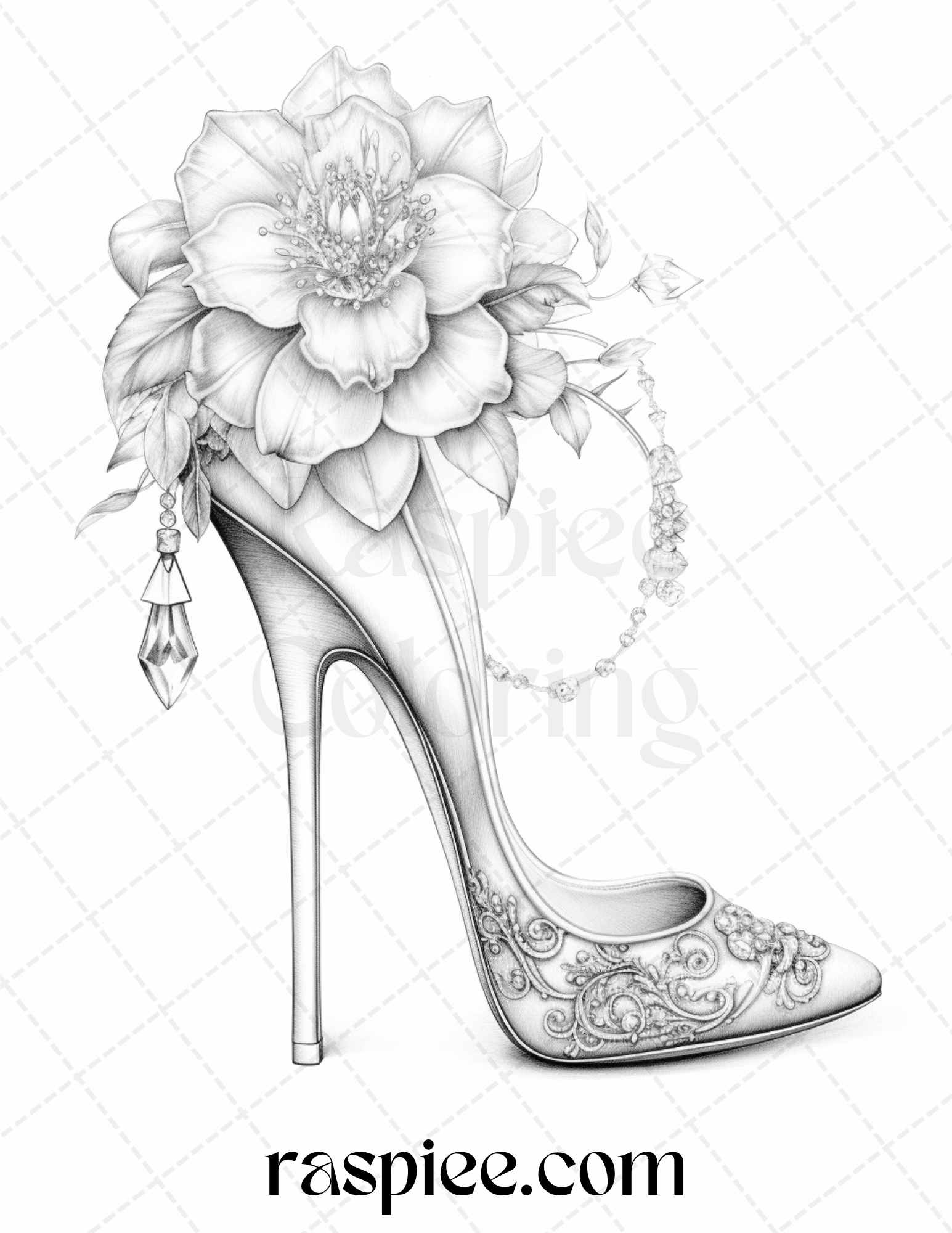 Flower wedding shoes grayscale coloring pages printable for adults â coloring