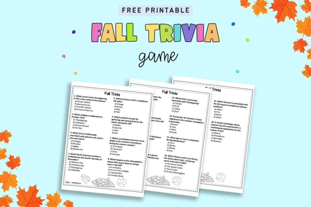 Free autumn trivia for seniors families printable