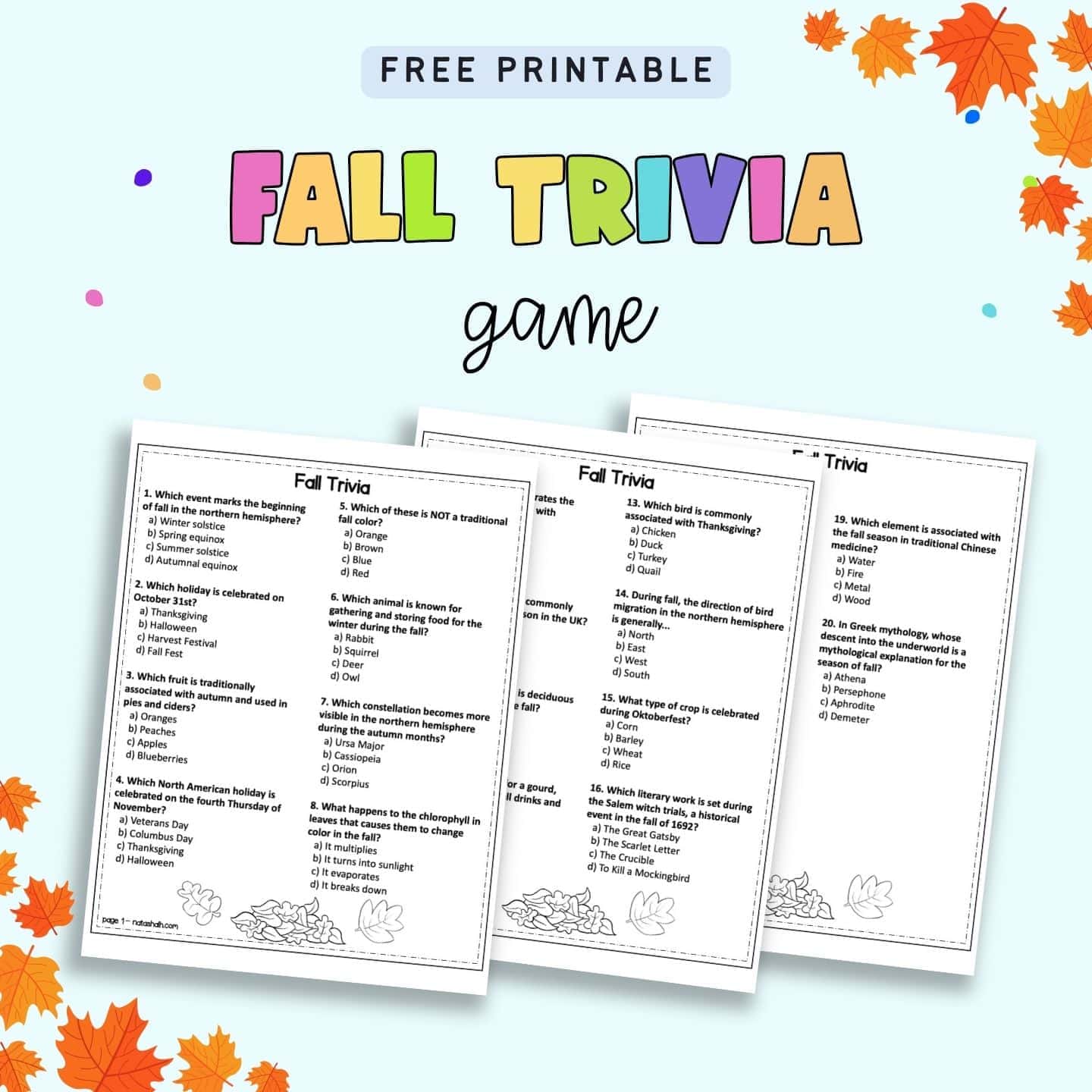 Free autumn trivia for seniors families printable