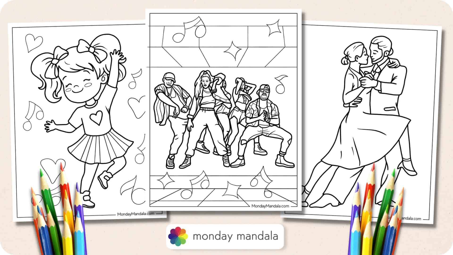 Dancing coloring pages free pdf printables