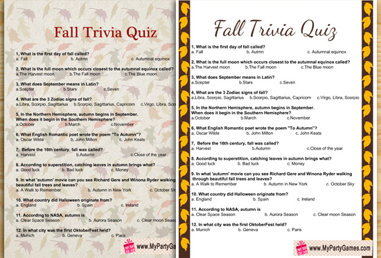 Free printable fall trivia quiz