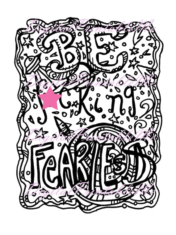 Curse word coloring book page inspirational printable download happy mature quote cuss adult colouring be fcking fearless swear sheet pages