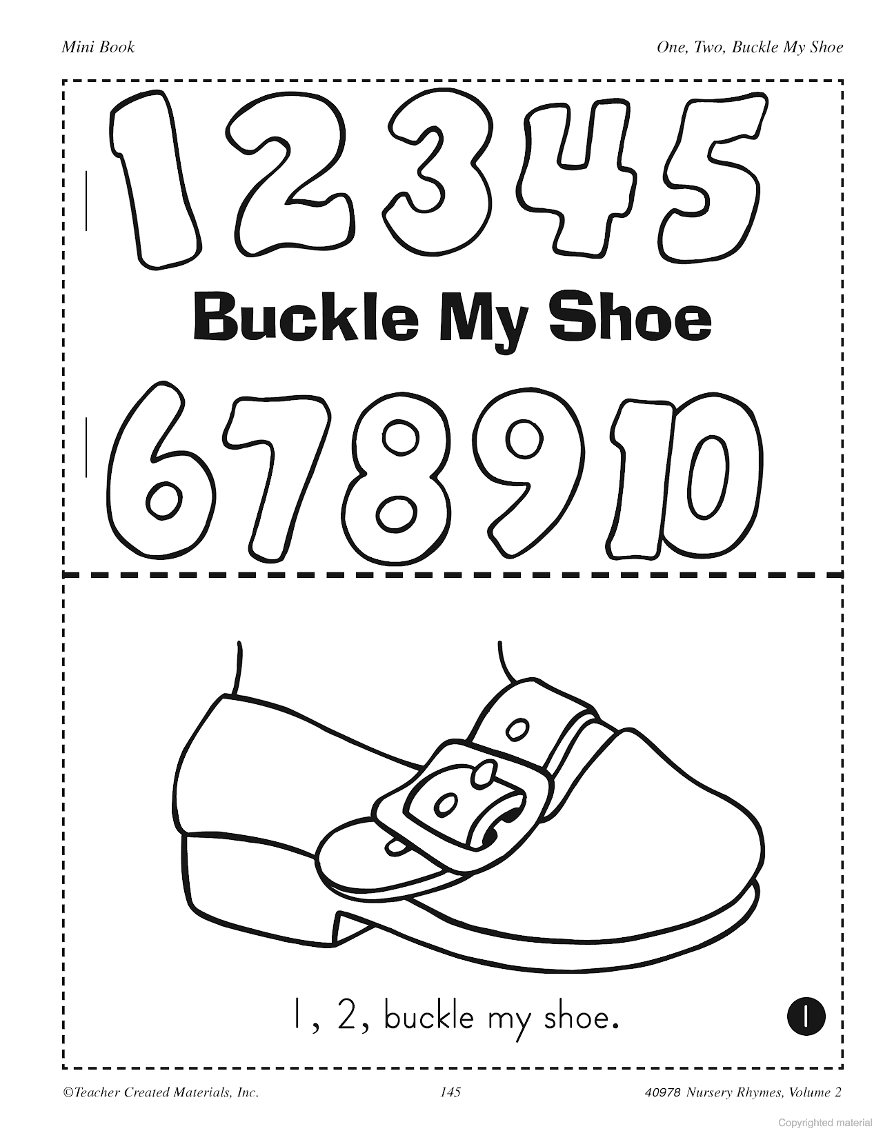 Learning center activities for one two buckle my shoe