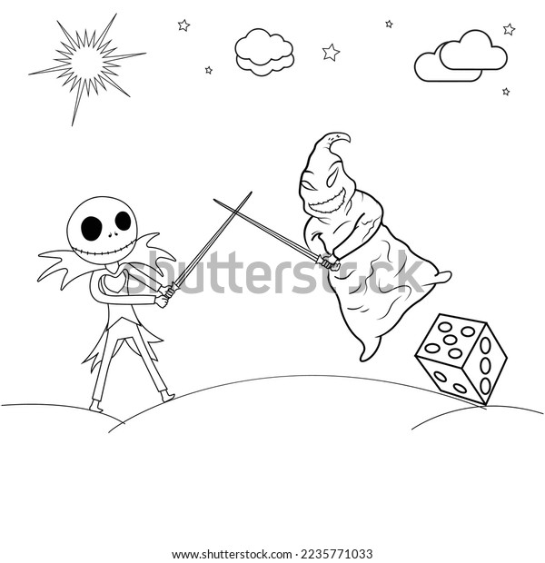 Jack skellington oogie boogie fight line stock vector royalty free