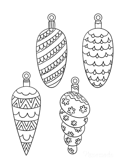 Printable christmas ornaments coloring pages blank templates