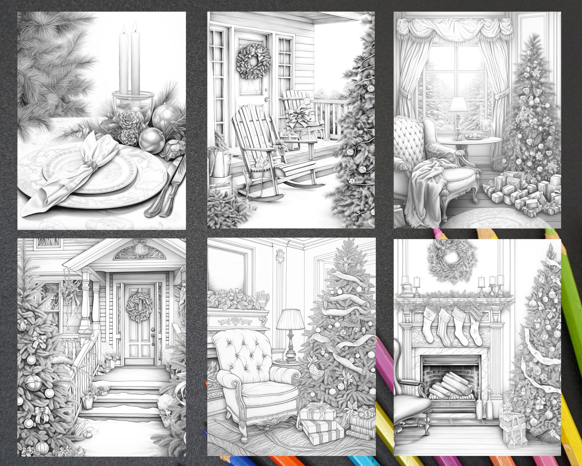 Christmas decoration grayscale coloring pages printable for adults â coloring
