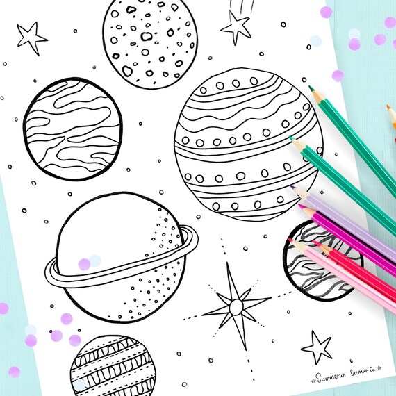 Space coloring page outer space printable coloring sheet