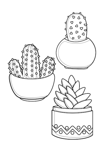 Premium vector cactus home plants indoor coloring pages a for kids and adult