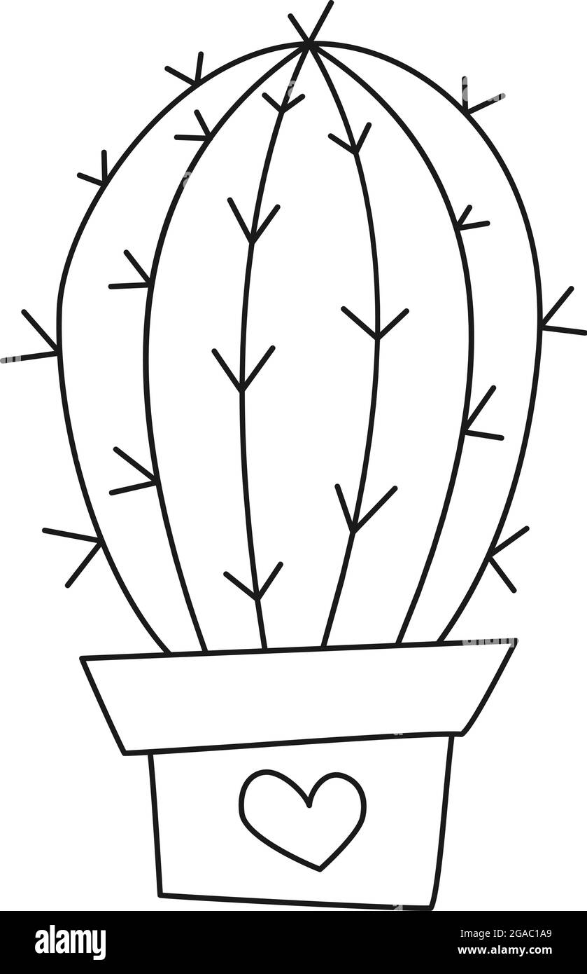 Black and white cactus in a pot beautiful domestic plant coloring book page for adults and kids vector illustration for handmade gift card flyer o stock vector image art
