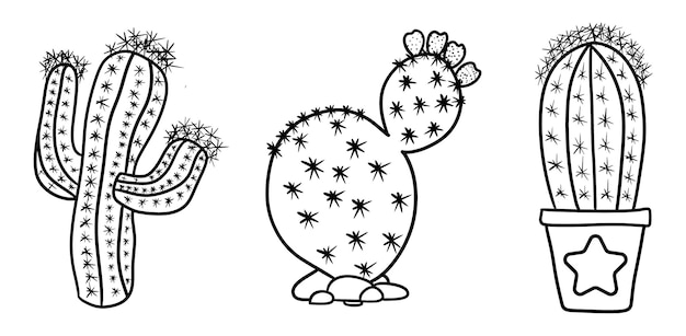 Premium vector cactus coloring page for kids line art vector blank printable design for children to fill in