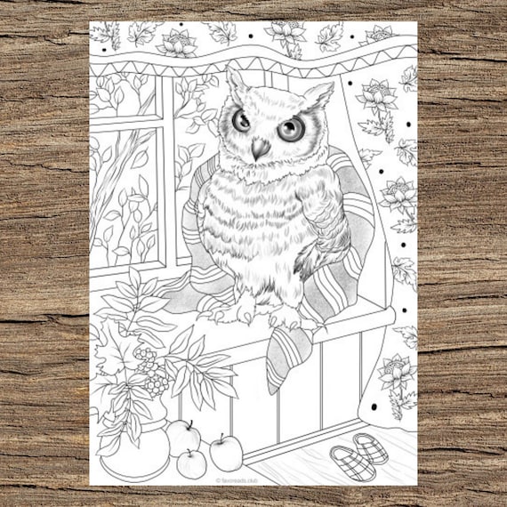 Cozy owl printable adult coloring page from favoreads coloring book pages for adults and kids coloring sheets colouring designs