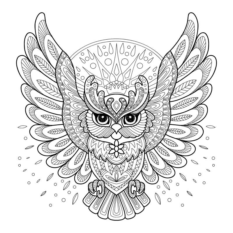 Owl adult antistress coloring page vector illustration stock vector