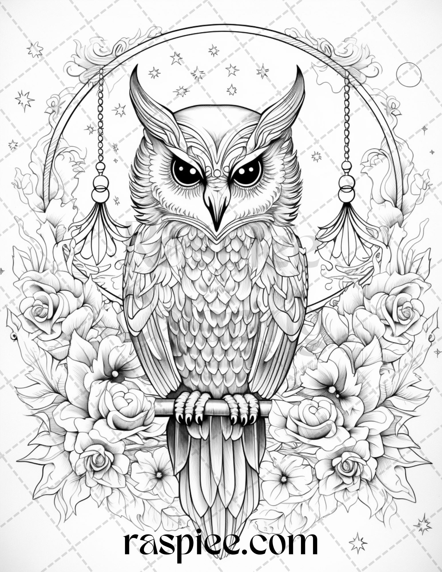 Floral owl grayscale printable coloring pages for adults pdf file â coloring