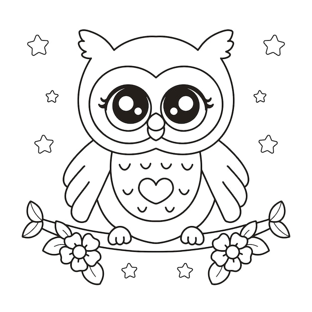 Premium vector owl drawing printable coloring page