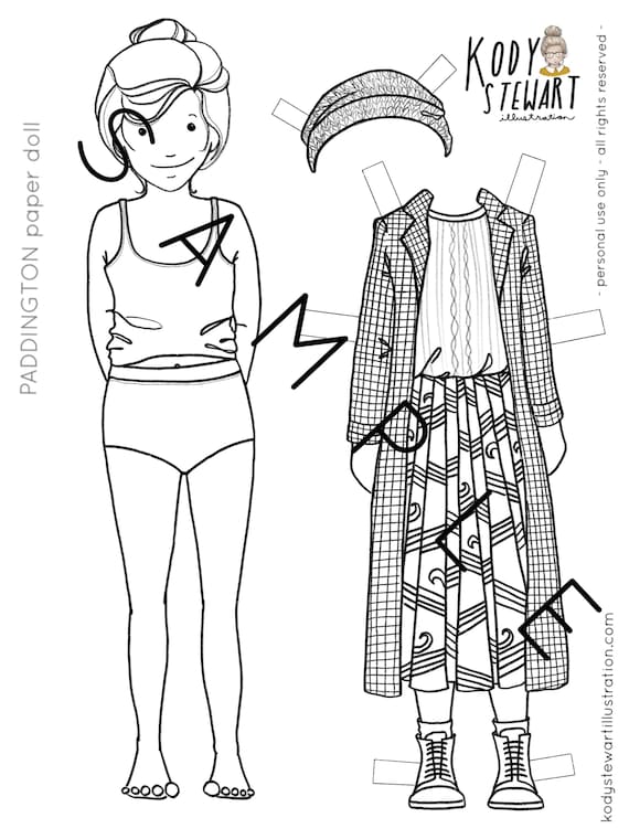 Paper doll printable paddington bear set craft kit birthday party adult colouring sheet modern paper doll printable