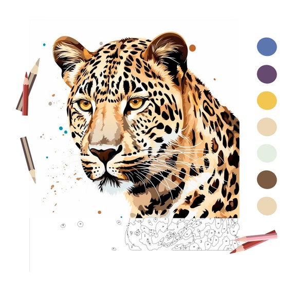 Color by number for adult paint by number printablewild animal coloring pages sheets digital downloadadvanced detailed book