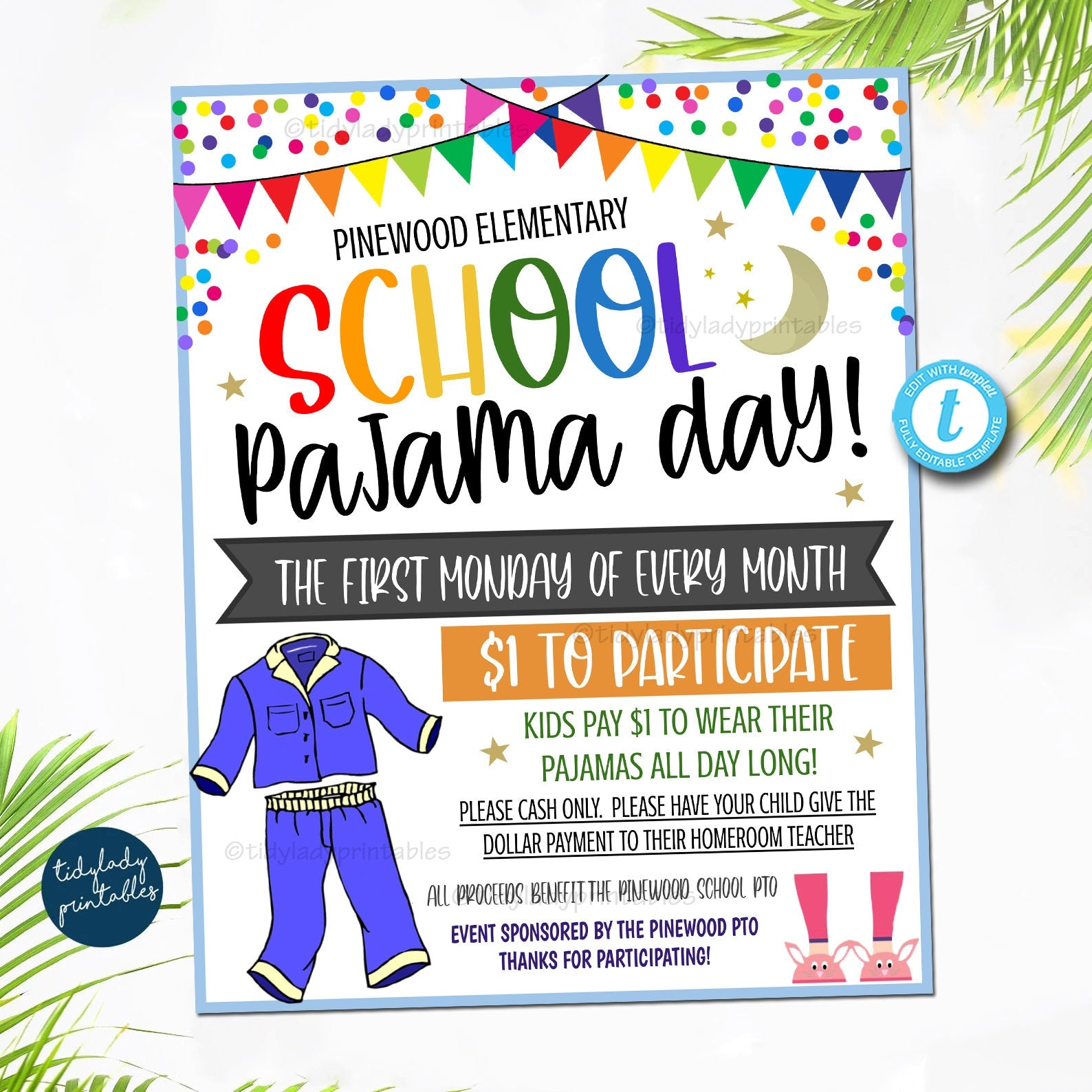 Editable school pajama day flyer school spirit party â printables