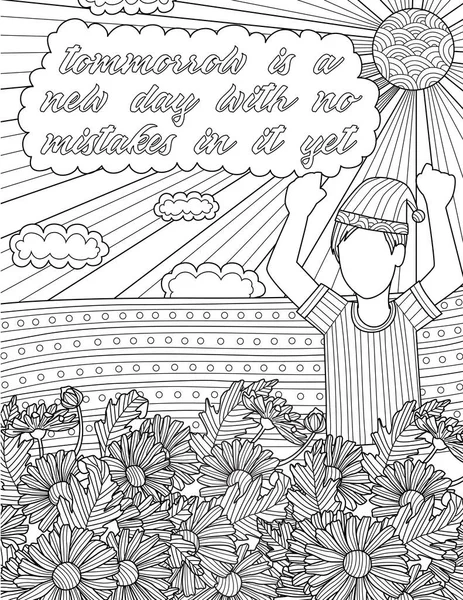 Boy with pajama drawing standing behind flowers under heat of the sun positive vibe message indicated tomorrow is a new day with no mistakes in it yet stock vector by nialowwa