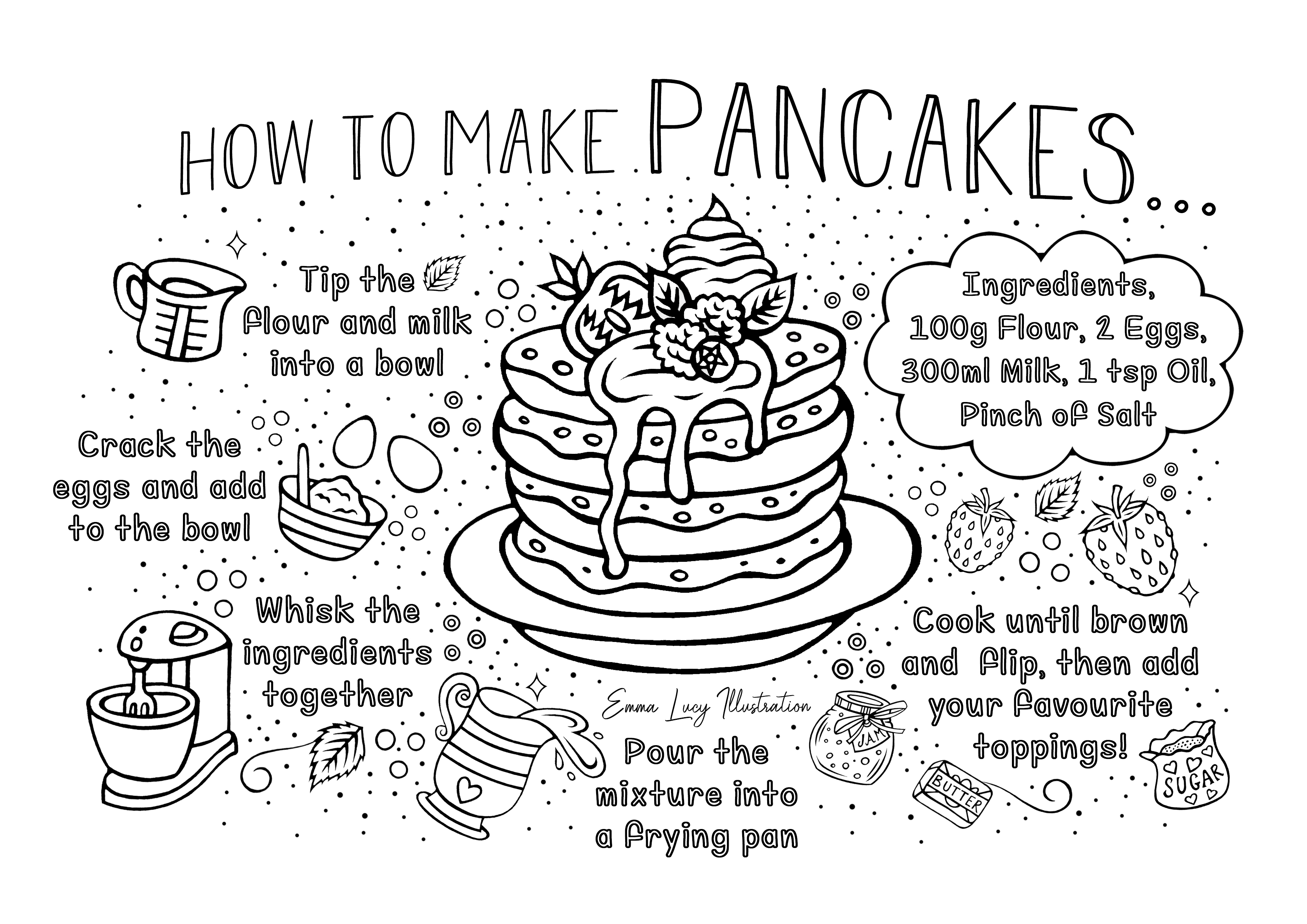 Happy pancake day free recipe and colouring sheet