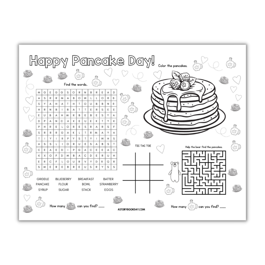 Pancake day fun free printable activity placemat for kids