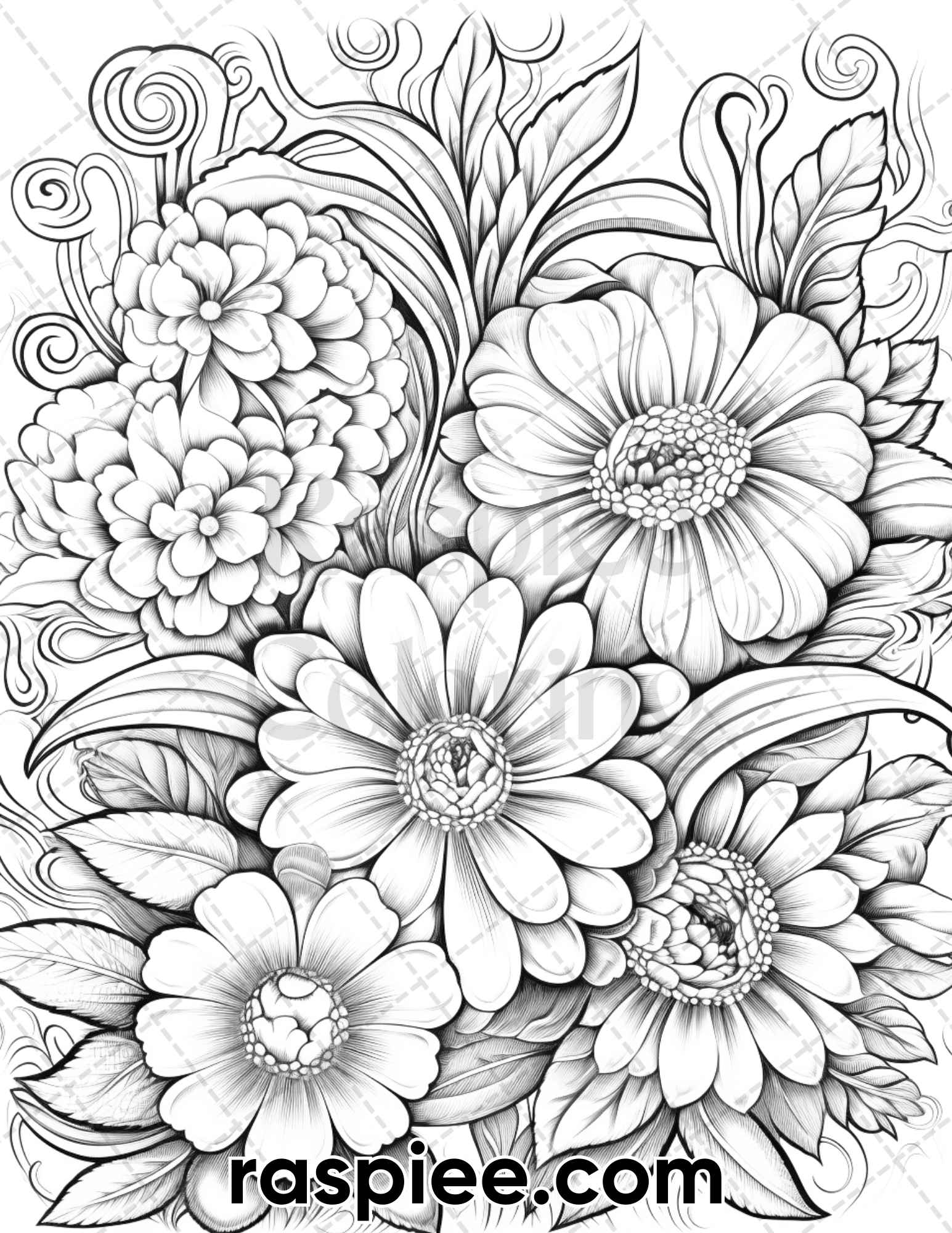 Folk art florals grayscale adult coloring pages printable pdf inst â coloring