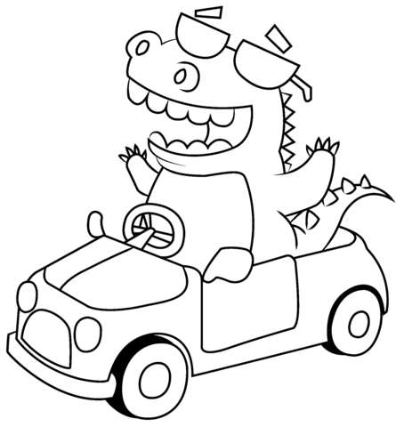Dino in a car coloring page free printable coloring pages