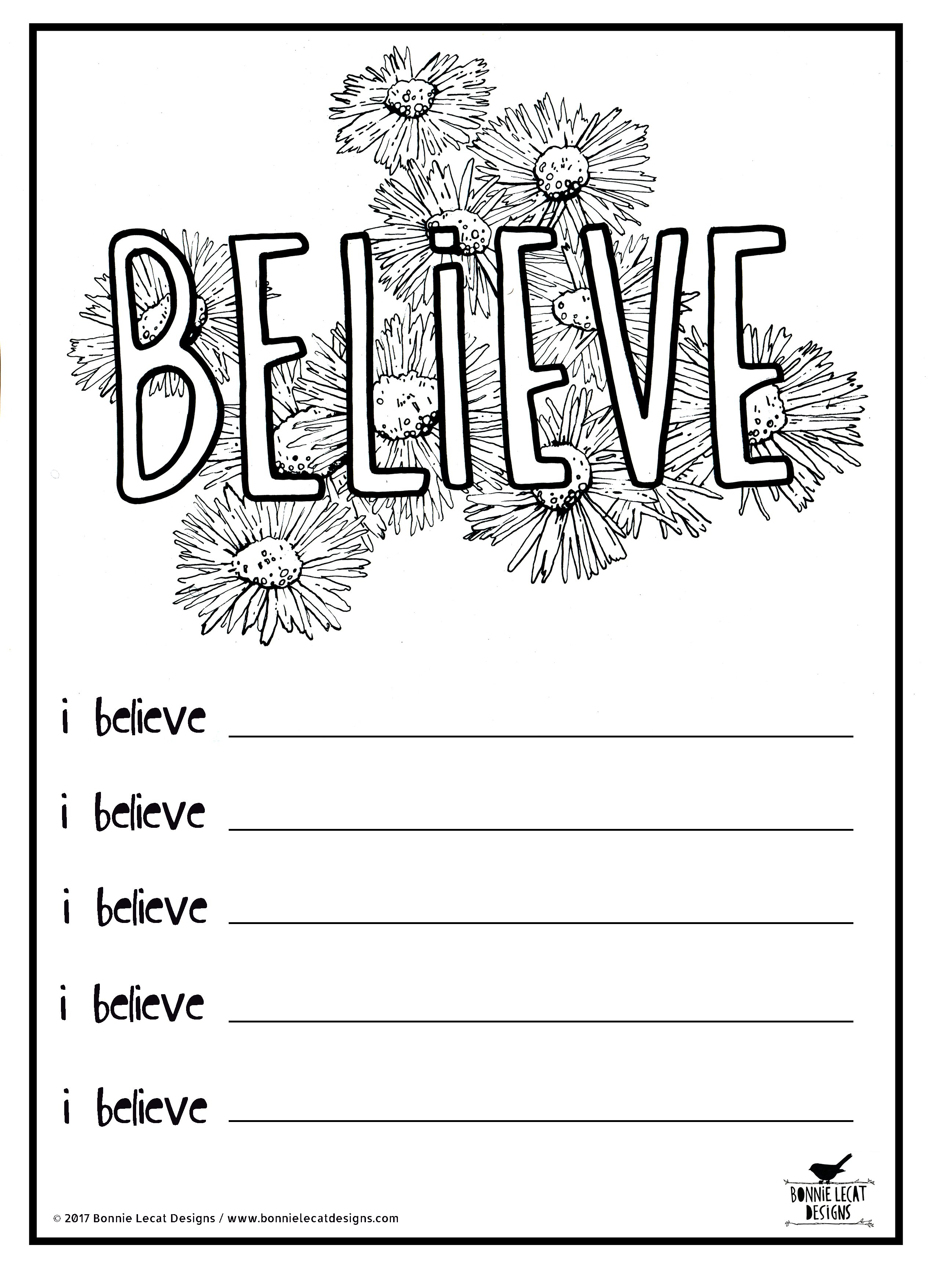 Free printable believe coloring or journal page