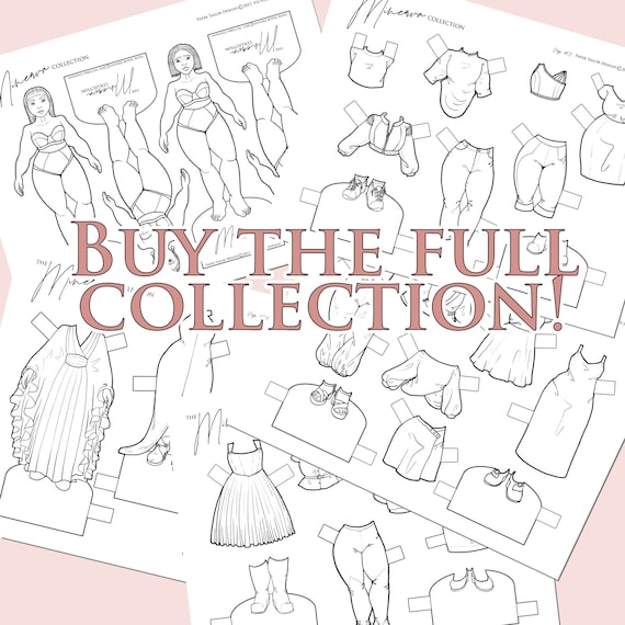 Paper doll clothes printable coloring page with outfits curvy fashion cut outs
