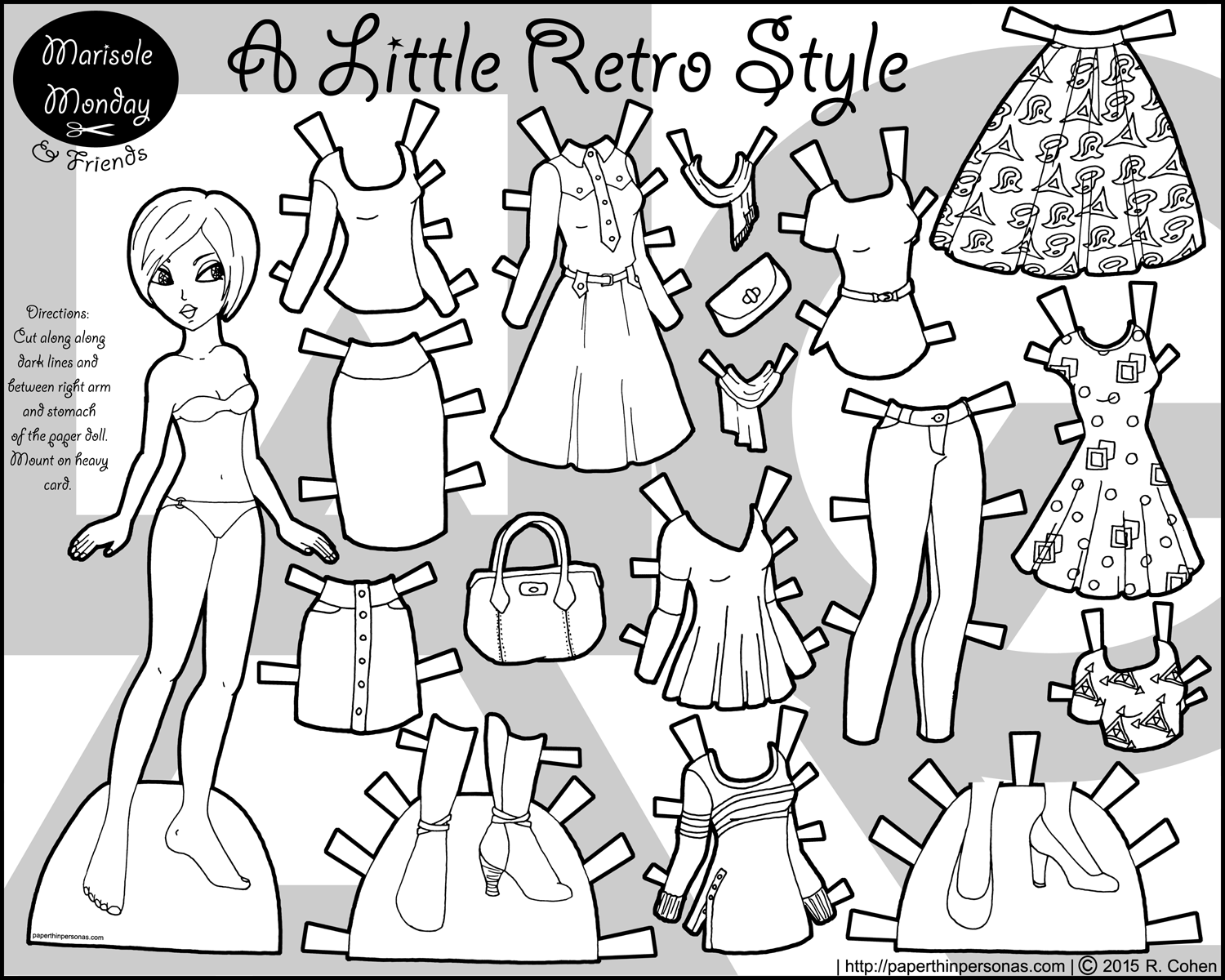 Printable paper doll a little retro style