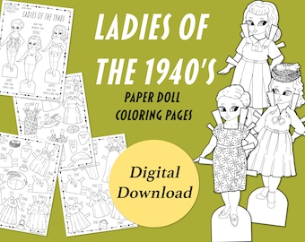 S paper doll printable coloring book pdf retro fashion paper dolls coloring pages for kids printable paper dolls black and white instant download