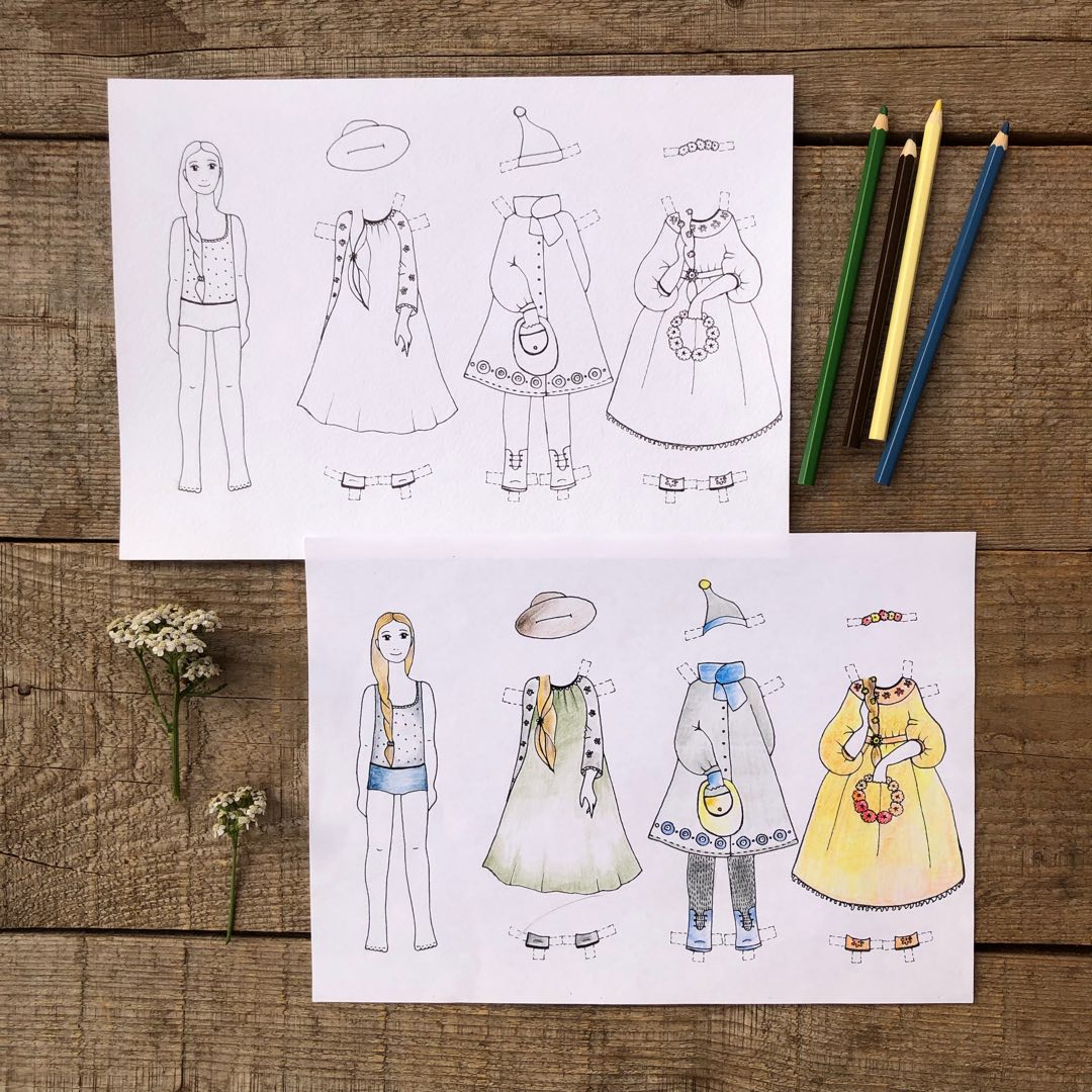 Printable paper doll nina coloring pages craft kit birth