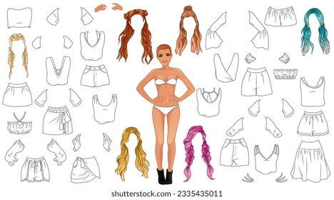 Hundred colour paper dolls cutout clothes royalty