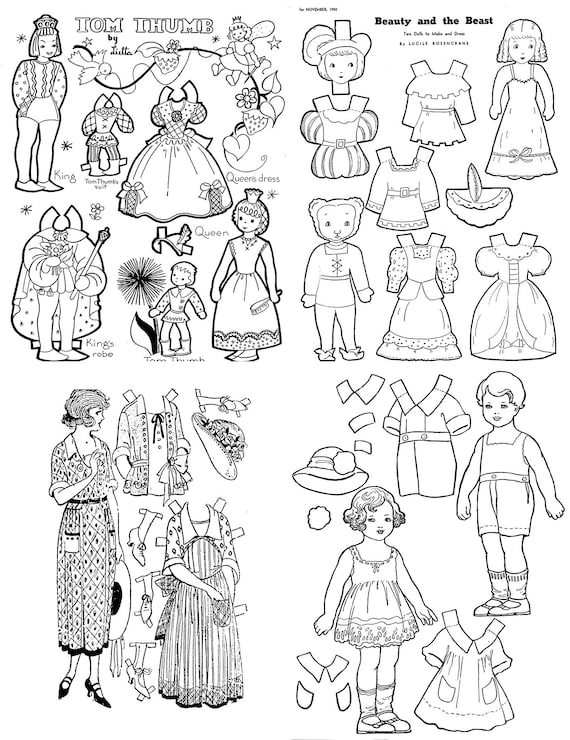 Offer vintage coloring paper dolls and clothes barbie and others instant download pdf