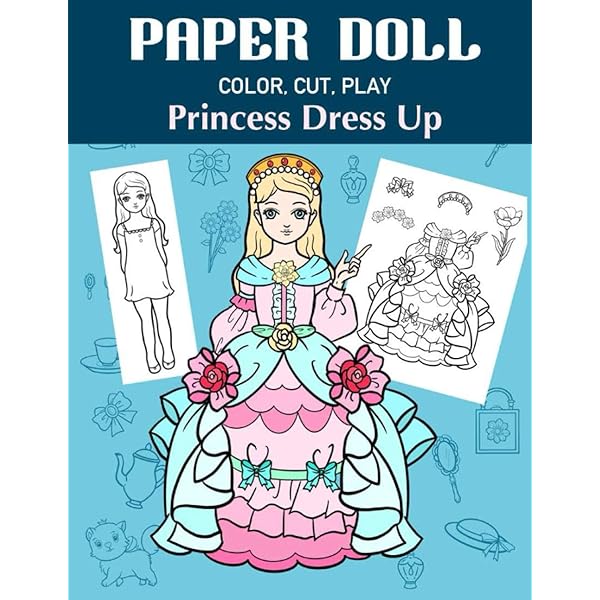 Paper doll color cut play princess dress up coloring book for kids