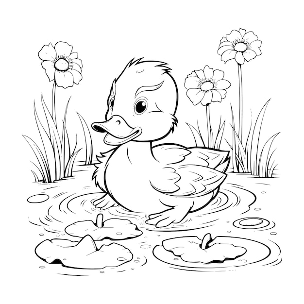 Premium vector baby duck coloring pages drawing for kids